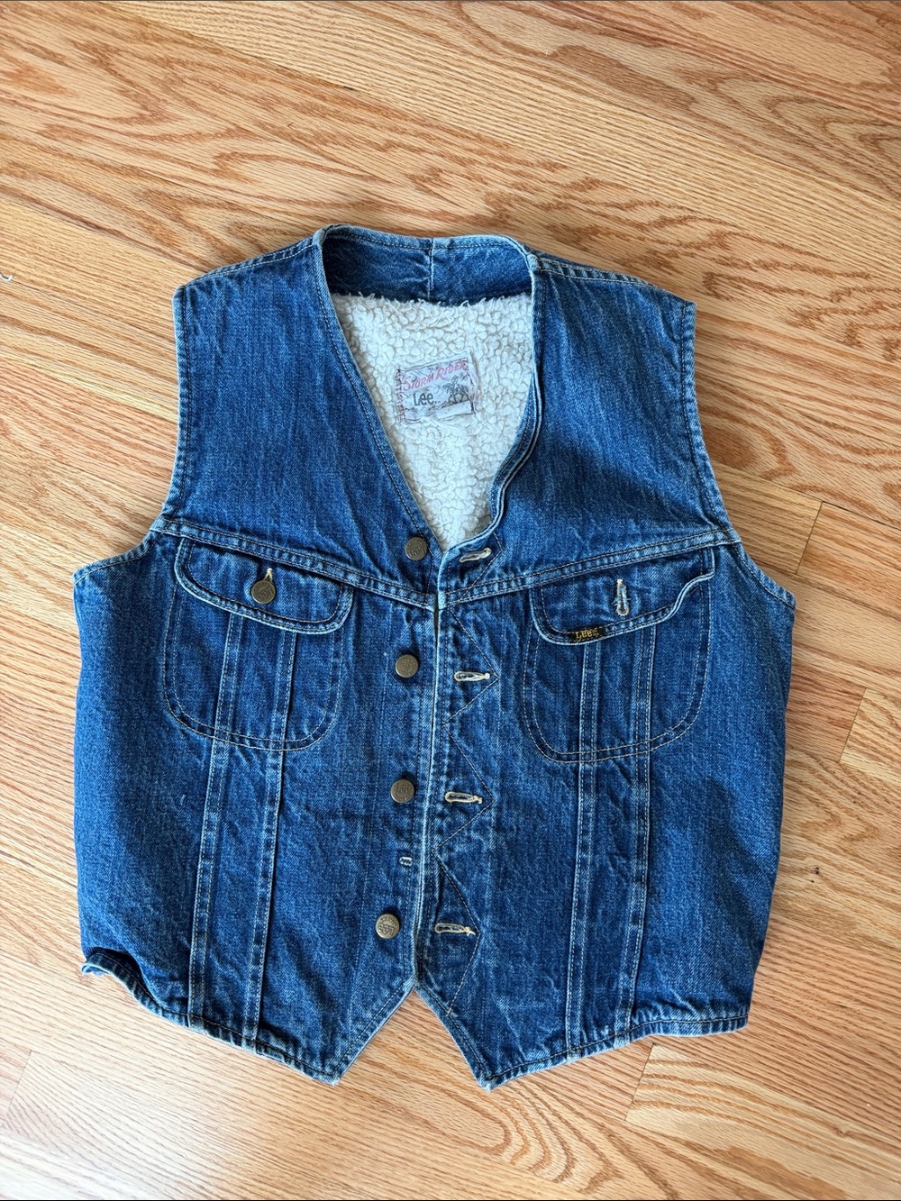 Lee Men's Denim Vest with Sherpa Lining - Blue M Vintage